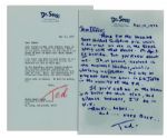 Dr. Seuss Handwritten Letter Signed & Typed Letter Signed -- ...Im at present, involved in the enclosed Grolexus, which is whirlzing me fithither...