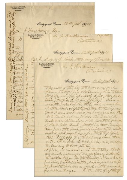 Revealing Lincoln Assassination Letter -- Handwritten and Signed by Dr. Porter, Who Tended to Conspirators in Prison -- ''...I have no doubt of his [John Surratt's] guilt...''