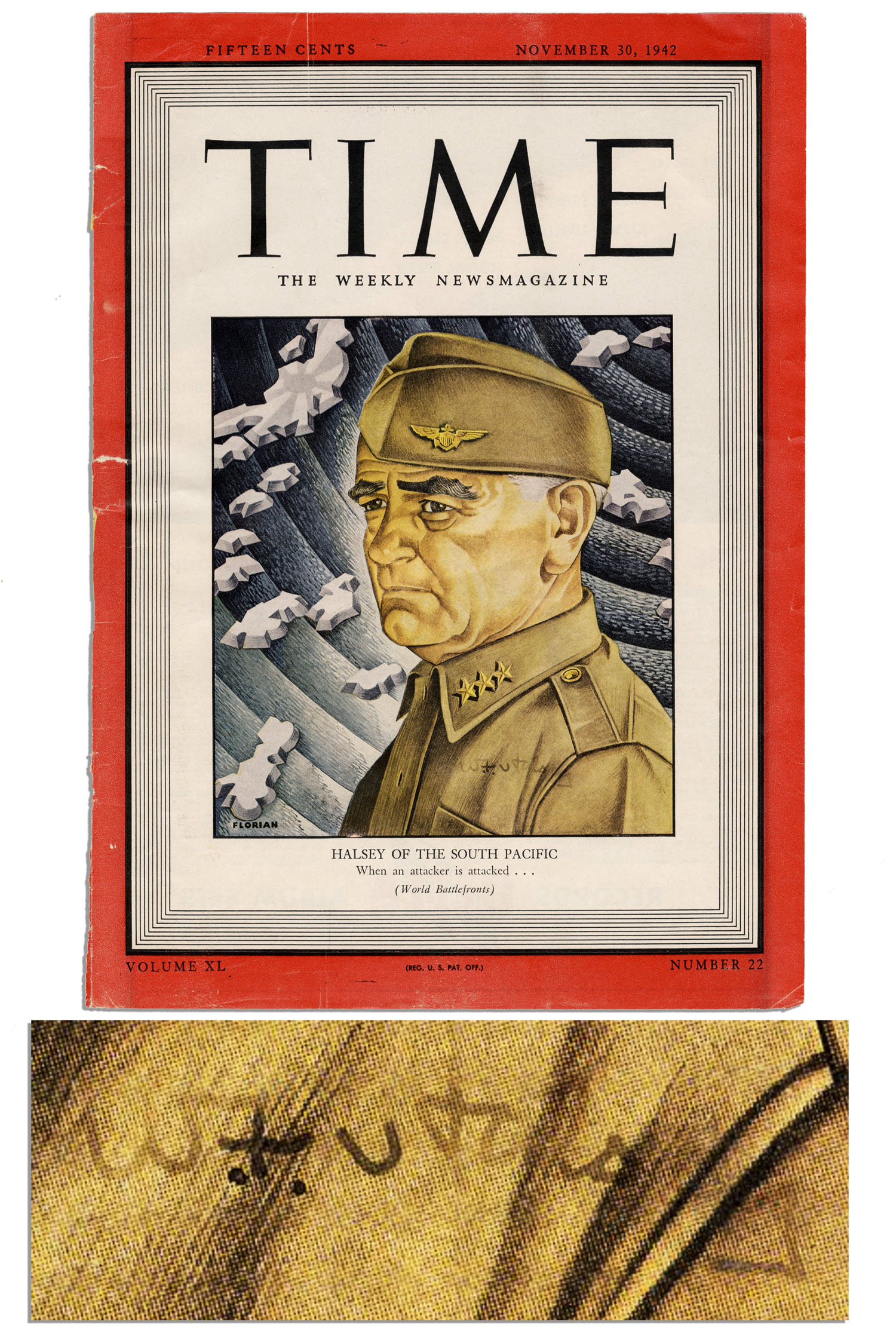 Lot Detail - Admiral William Halsey ''Time'' Magazine Cover Signed -- From November 19421500 x 2248