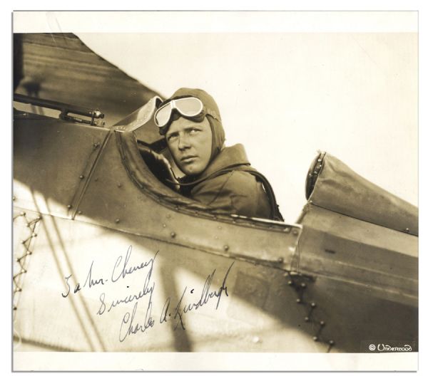 Charles Lindbergh 9 x 8 Signed Photo -- Attractive Photo of the Aviator in His Plane