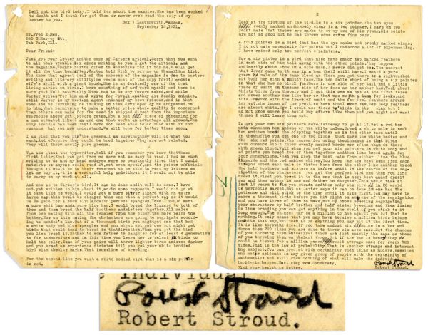 'Birdman of Alcatraz'' Robert Stroud Letter Signed From Prison -- Discussing Bird Breeding & Crime -- ''...That is the law of probability...You can predict with certainty such thing as muders...''