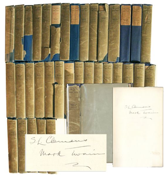 Mark Twain Twice-Signed 35-Volume Set of His Complete Works -- Signed Both ''Mark Twain'' And ''SL Clemens''
