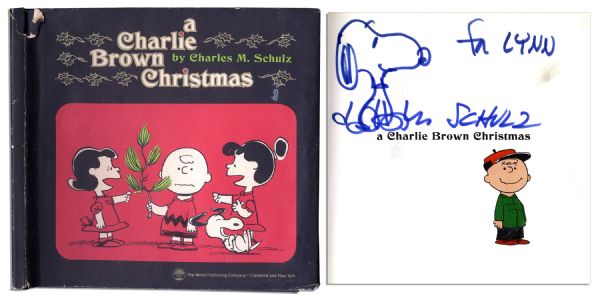Charles Schulz Large Hand Drawing of Snoopy -- Within a First Edition, First Printing of ''A Charlie Brown Christmas''