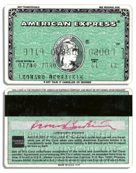 Leonard Bernstein's Personally Owned, Used & Signed American Express Card
