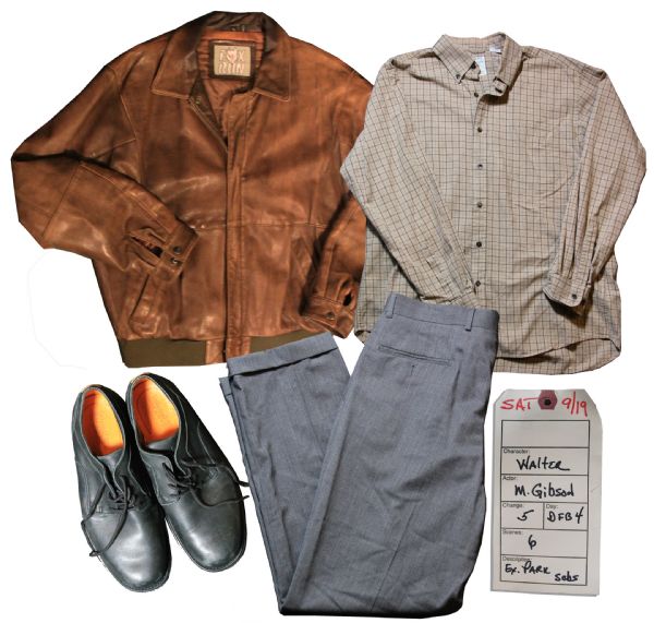 Mel Gibson Screen-Worn Wardrobe From ''The Beaver'' -- Leather Jacket, J. Crew Shirt, Wool Trousers
