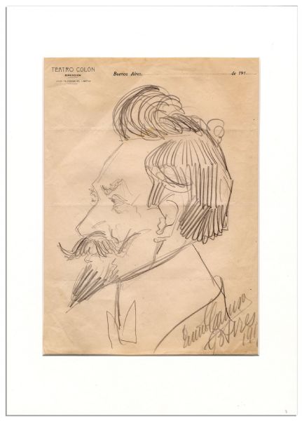Enrico Caruso Signed Hand-Drawn Sketch of His Fellow Opera Singer, Pol Plancon