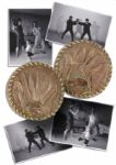 Bruce Lees Personally Owned & Used Focus Mitts -- With Several Photos Showing Lee Punching or Kicking the Mitts