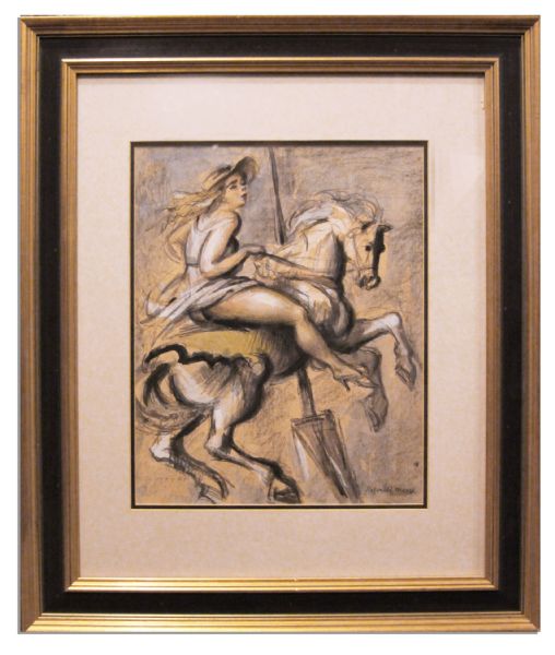 Reginald Marsh Artwork Signed -- One of Marsh's Recurring Muses, The Carousel Horse's Immodest Woman Rider -- From the Personal Collection of Actress Helen Hayes