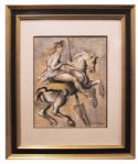 Reginald Marsh Artwork Signed -- One of Marshs Recurring Muses, The Carousel Horses Immodest Woman Rider -- From the Personal Collection of Actress Helen Hayes