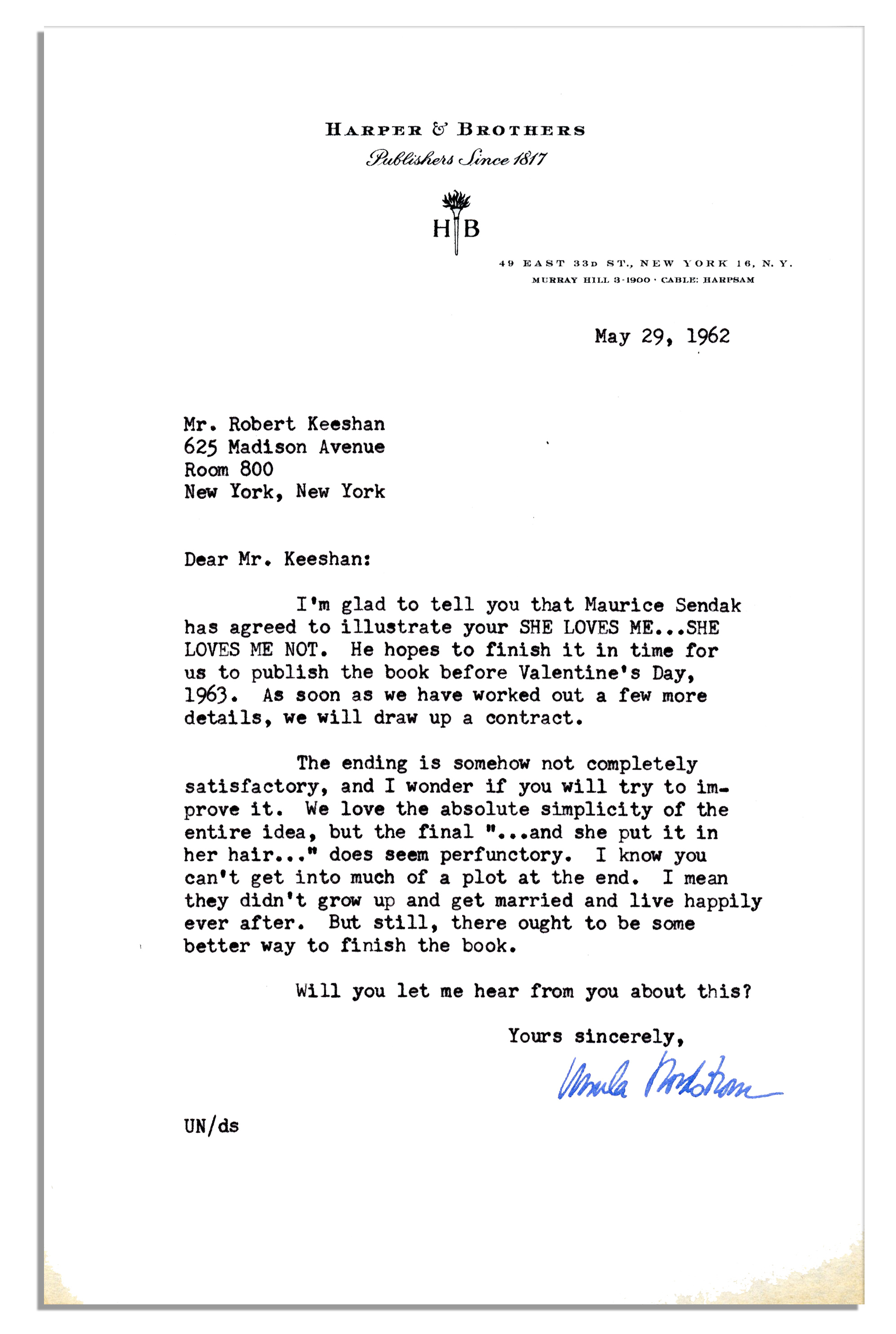 Lot Detail - Book Publisher Letter to Bob Keeshan -- ''...Maurice