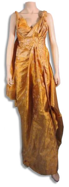 Custom Orange Silk Gown & Rings Worn Onscreen in ''Spartacus'' by Mia Pistoria