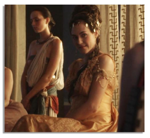 Custom Orange Silk Gown & Rings Worn Onscreen in ''Spartacus'' by Mia Pistoria