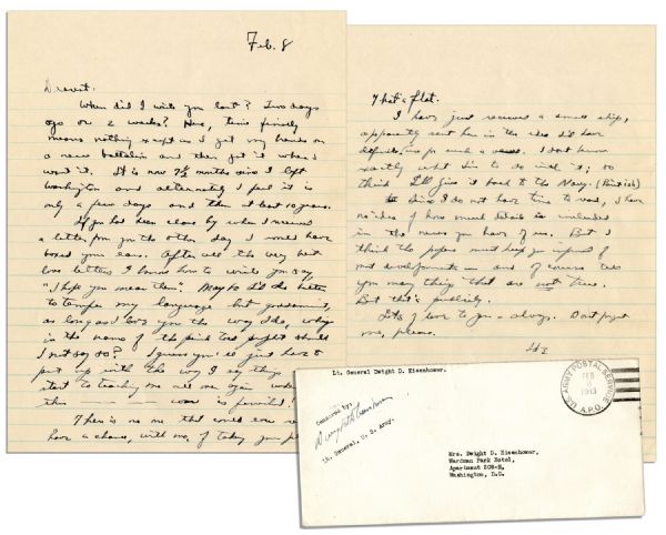 Eisenhower WWII Letter to His Wife -- ''...After all the very best love letters I know how to write you say, 'I hope you mean them.' Maybe I'd do better to temper my language but goddammit...''