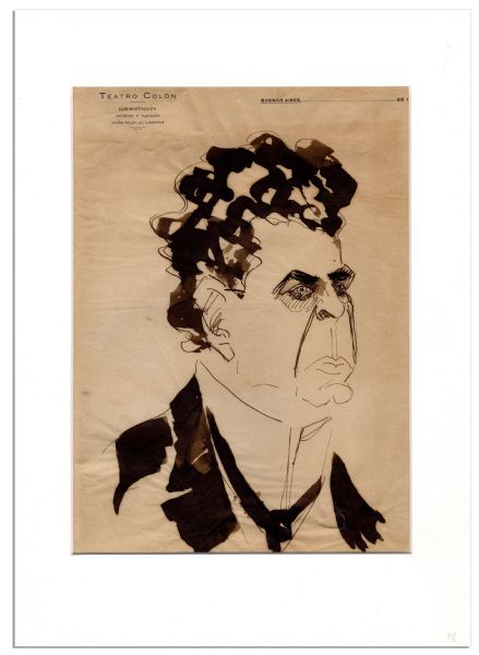 Enrico Caruso's Caricature Sketch of Pietro Mascagni, Opera Composer & Icon of The ''Verismo'' Movement in Italian Opera