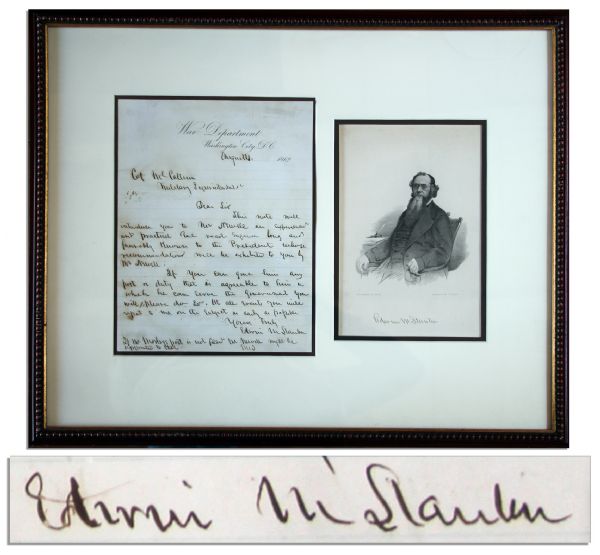 Edwin Stanton 1862 Autograph Letter Signed, Mentioning Lincoln -- ''...long and favorably known to the President...''