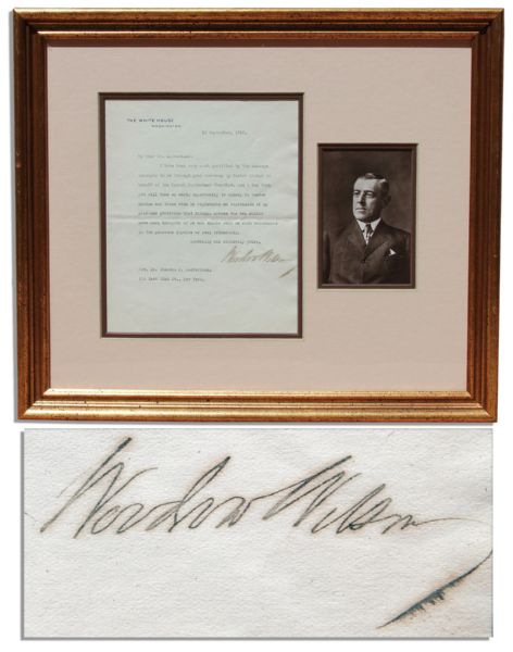 Woodrow Wilson 1918 Letter Signed as President -- ''...profound gratitude that friends across the sea should have such thoughts of me...''