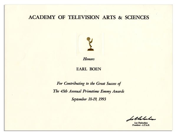 Academy of Television Arts & Sciences Certificate From the 45th Emmy Awards