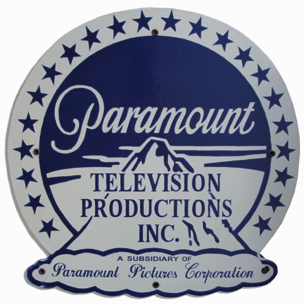 1950's Paramount Pictures Sign -- Large Metal Sign Measures Nearly 2 Feet x 2 Feet
