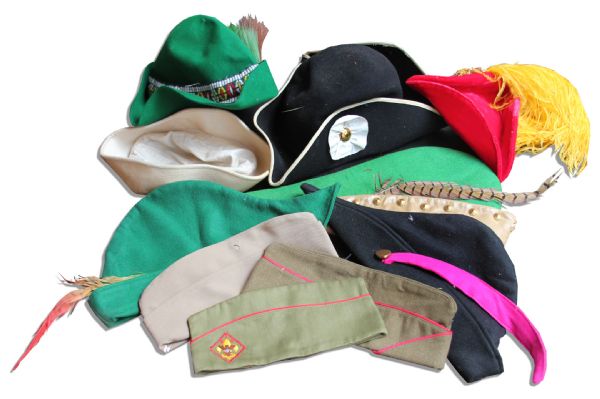 Captain Kangaroo Screen-Worn Costume Hat Lot -- Official Vintage Boy Scout Hat, Robin Hood Woodsman Hats & More
