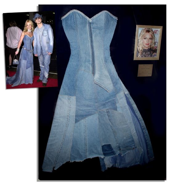 Britney Spears One-of-a-Kind Denim Gown Worn on the Red Carpet With Justin Timberlake at the 2001 American Music Awards -- With an LOA Signed by Spears