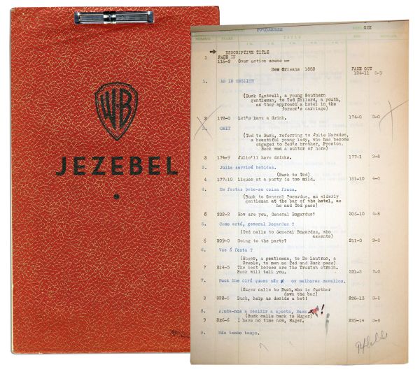 Original Script From the 1938 Film ''Jezebel'' -- Starring Bette Davis in a Role That Garnered Her an Academy Award For Best Actress