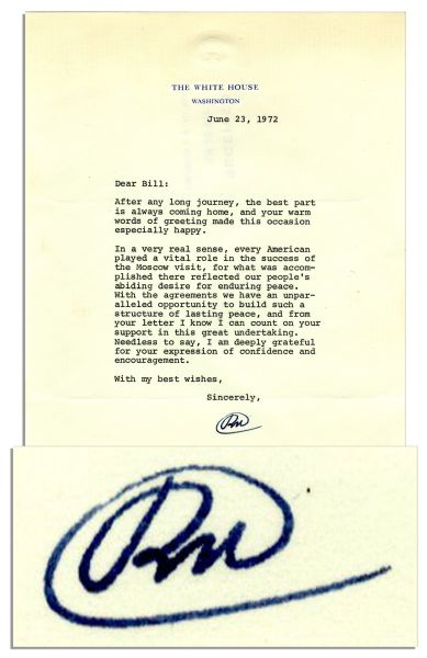 Richard Nixon Letter Signed as President on 23 June 1972 -- the ''Smoking Gun'' Day of Watergate When Nixon Told Haldeman to ''...call the FBI and say that we wish, for the country, don't go any...