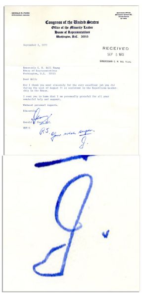 Gerald Ford Letter Signed With Autograph Note -- ''...You were super...''
