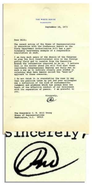 Richard Nixon Typed Letter Signed as President -- ''...your wisdom in rejecting...the 'meat-ax' approach...'' -- 1973