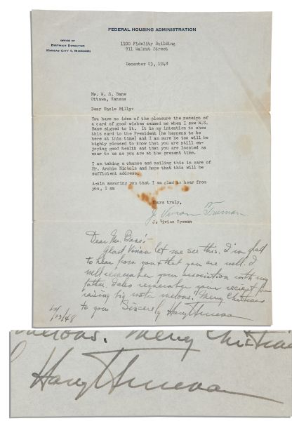 Harry S. Truman 1948 Autograph Note Signed as President -- ''...I also remember your receipt for raising big water melons...''