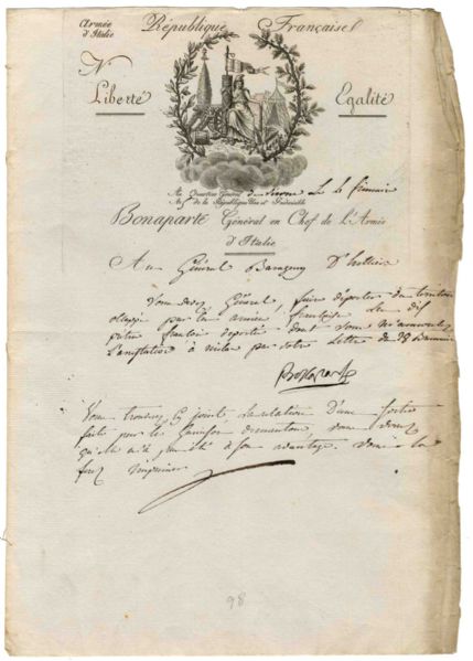 Napoleon Bonaparte Official Document Signed -- ''...You will, General, have deported from the territories occupied by the French Army, the ten French priests...''