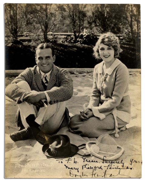 Rare Douglas Fairbanks & Mary Pickford Signed Photo -- With Inscription In Pickford's Hand