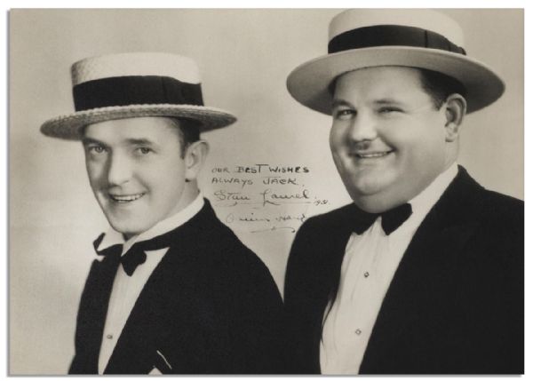 Excellent Laurel & Hardy 13.25'' x 10.25'' Signed Photo