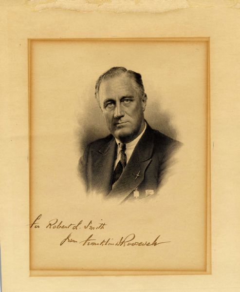 Franklin D. Roosevelt Signed 9.5'' x 11.5'' Portrait Etching