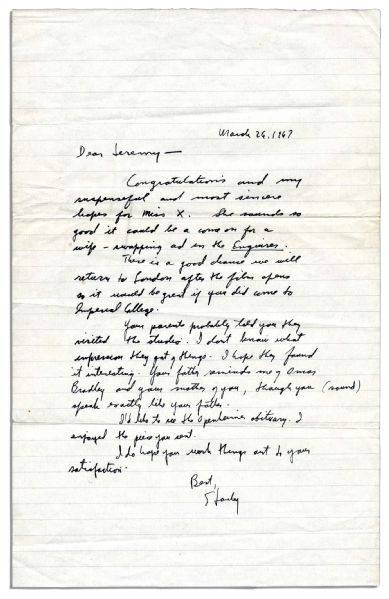 Stanley Kubrick Autograph Letter Signed While Making ''2001'' -- ''...my...most sincere hopes for Miss X. She sounds so good it could be a come on for a wife-swapping ad in the Enquirer...''