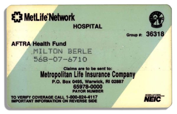Milton Berle's Health Insurance Card From His Television Union