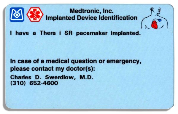 Milton Berle's Pacemaker Card