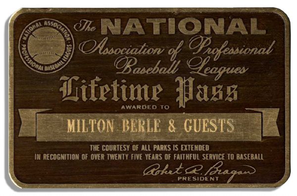 Milton Berle's National Association of Professional Baseball Leagues Lifetime Pass