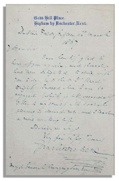 Charles Dickens Autograph Letter Signed -- ''...all social pleasures is denied me...I lead a mere working life...''