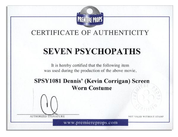 Wardrobe Worn Onscreen in 2012 British Comedy Film ''Seven Psychopaths'' by Actor Kevin Corrigan