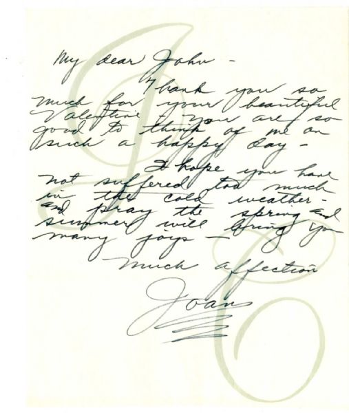 Joan Crawford Autograph Letter Signed -- ''...Thank you so much for your beautiful Valentine...''