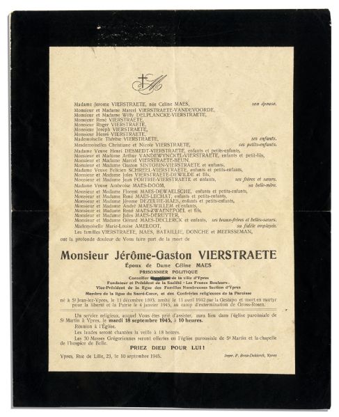 Memorial Service Program For Jerome-Gaston Vierstraete, a WWII Political Prisoner Who Died in The Gross-Rosen Concentration Camp