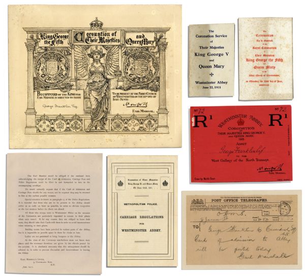 King George V Coronation Collection From 1911 -- Admission Card, Carriage Regulations, Ceremony & Coronation Service Booklets  -- Lot of 9