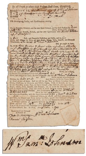 Constitution Signer William Samuel Johnson 1774 Document Signed -- Signed Boldly in Four Places