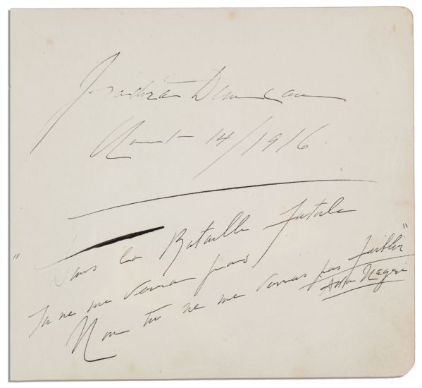 Isadora Duncan Signature & Autograph Quote From 1916