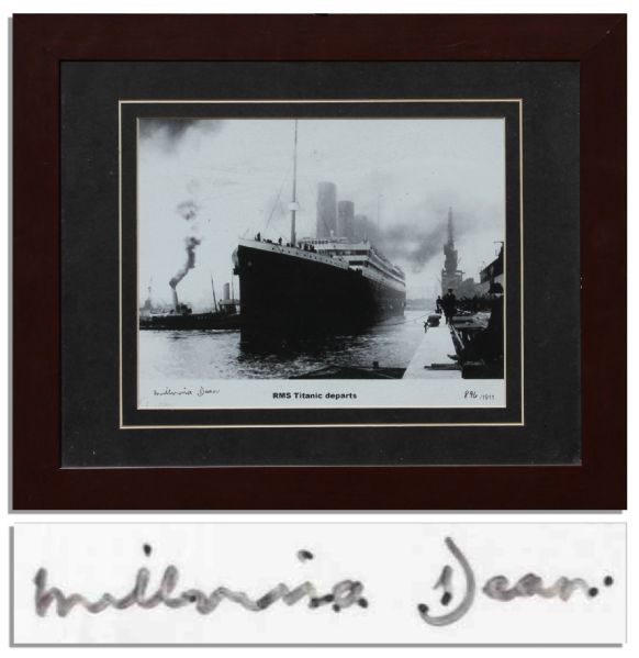''RMS Titanic Departs'' Framed Photo -- Signed by Its Youngest Survivor, Millvina Dean