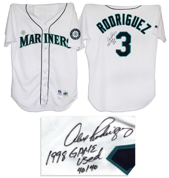 Alex Rodriguez Game Used Signed Mariners Jersey -- A-Rod Also Writes ''1998 Game Used 40/40''