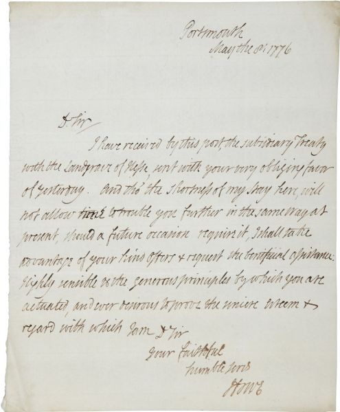British Naval Officer Richard Howe Autograph Letter Signed During the American Revolution -- Dated 8 May 1776