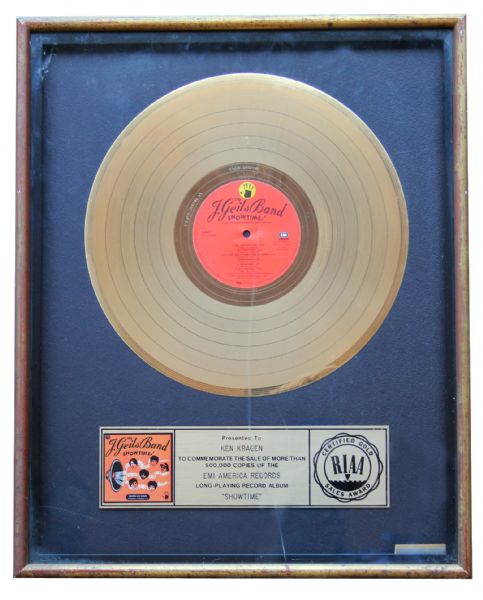 The J. Geils Band RIAA Gold Record Commemorating 500,000 Copies Sold of Their 1982 Album, ''Showtime!''