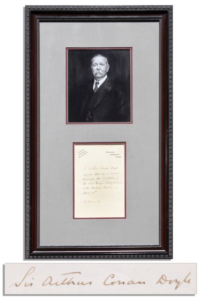 Arthur Conan Doyle Autograph Letter Signed -- …unable to accept the invitation of the Lord Mayor + Lady Mayoress to the Festival Dinner on April 13th… -- 1910