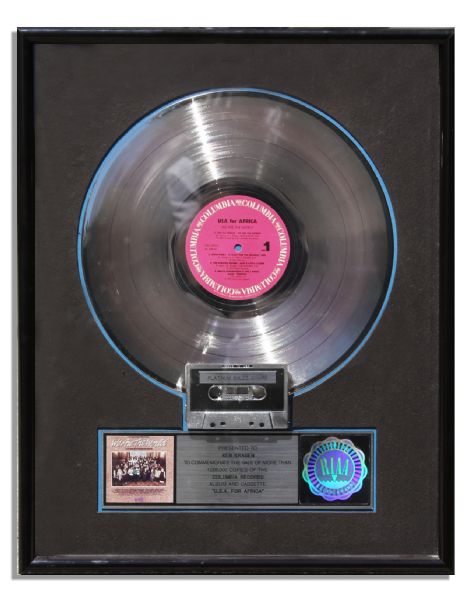 ''We Are the World'' Platinum Record RIAA Award -- 1985 Award For The First of Over 3 Million Records Sold, Presented to the Benefit's Visionary Creator